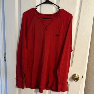 Vintage American Eagle Waffle Knit Red Long Sleeve Shirt with Logo
